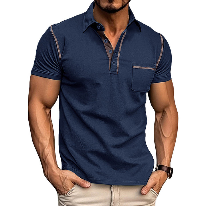 Herren Kurzarm-Hemd mit modischem Henley-Ausschnitt und Brusttasche Aliams