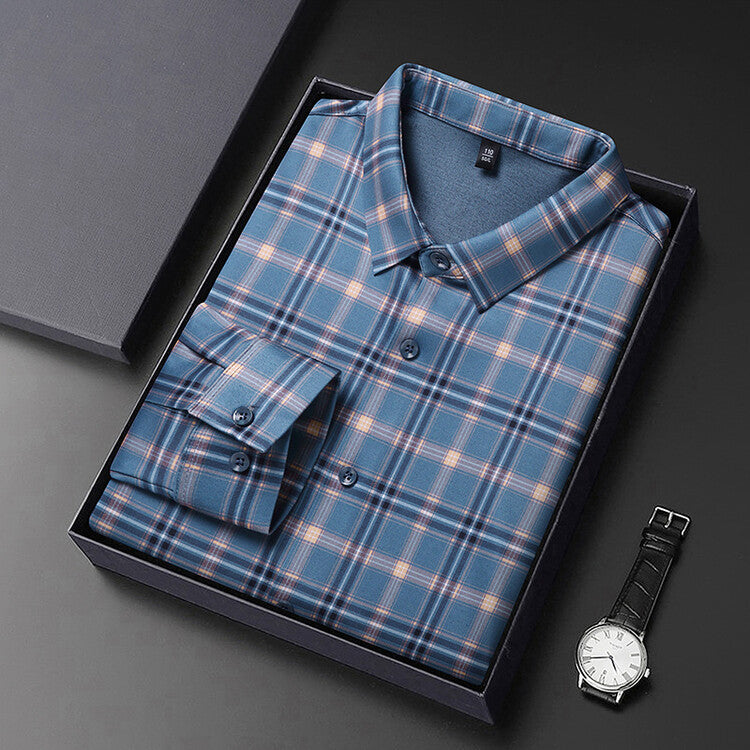 Herren kariertes Langarmhemd aus atmungsaktiver Baumwolle Aliams