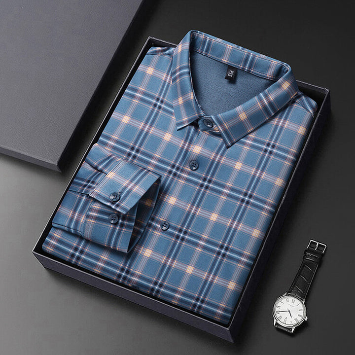 Herren kariertes Langarmhemd aus atmungsaktiver Baumwolle Aliams