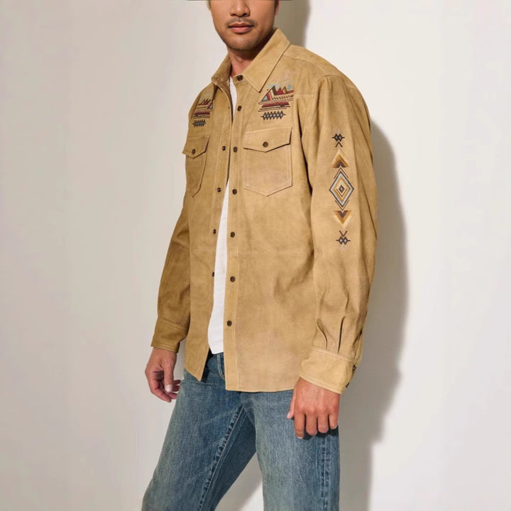 Herren Wildlederhemd mit detaillierten Ethno-Stickereien Aliams