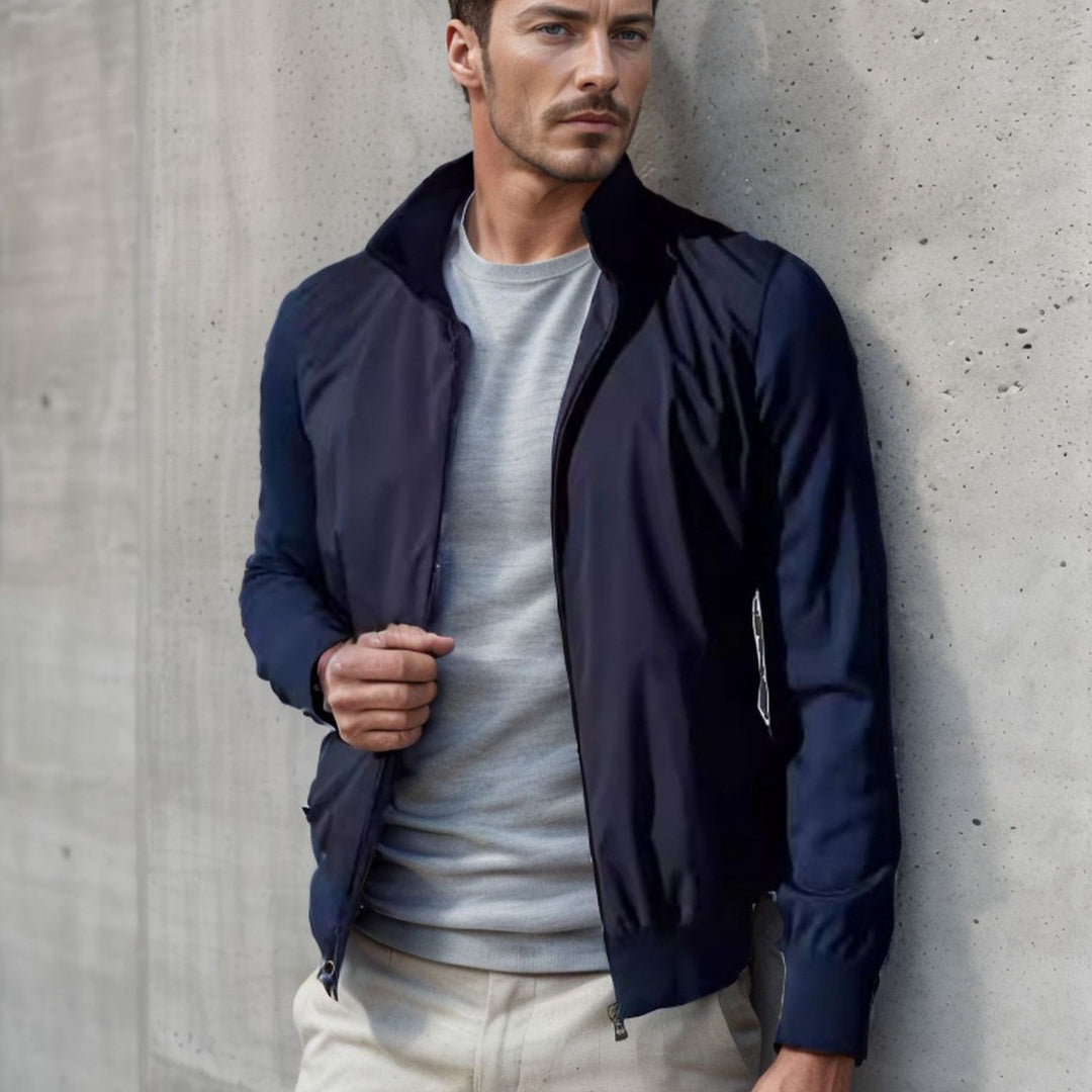 Herren stylische Freizeitjacke mit hohem Kragen und praktischen Taschen Aliams