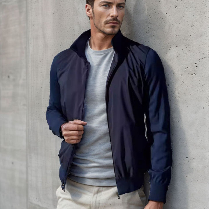 Herren stylische Freizeitjacke mit hohem Kragen und praktischen Taschen Aliams