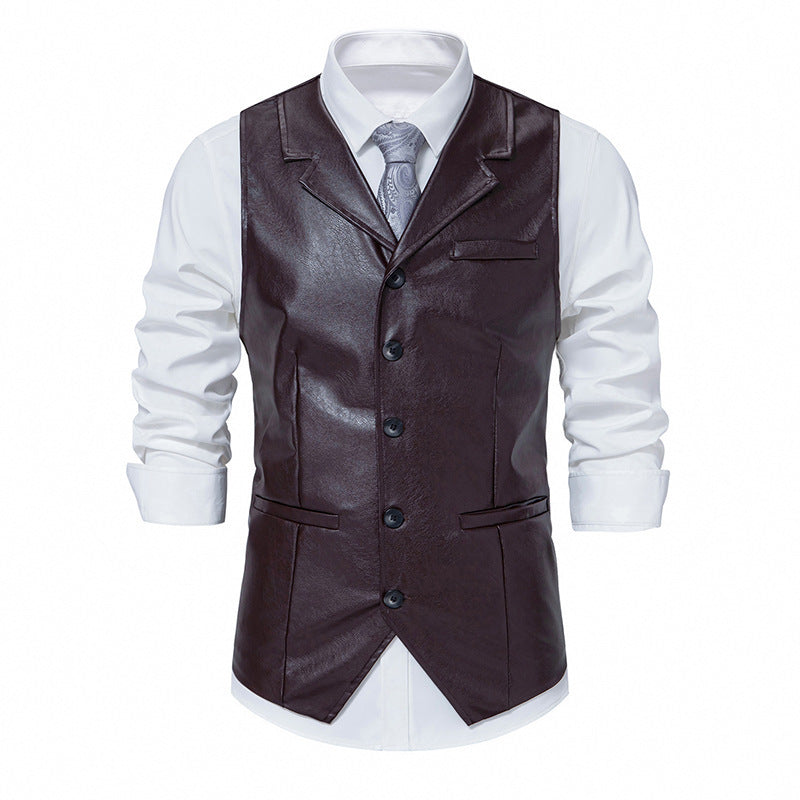 Herren elegante Kunstlederweste Aliams