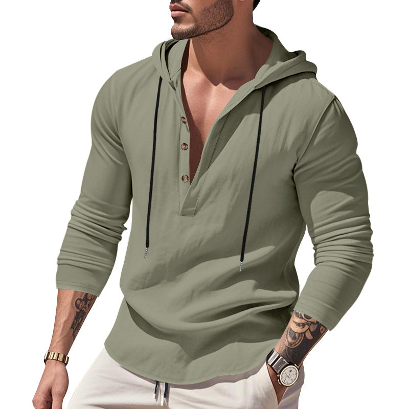Herren vielseitiger Kapuzenpullover mit Knopfleiste und atmungsaktiver Baumwolle Aliams