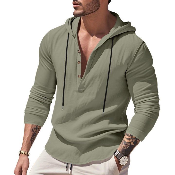 Herren vielseitiger Kapuzenpullover mit Knopfleiste und atmungsaktiver Baumwolle Aliams