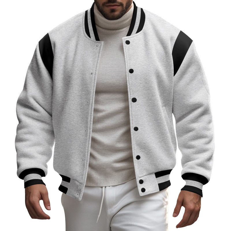 Herren lässige Collegejacke mit kontrastierenden Ärmeln und praktischen Druckknöpfen Aliams