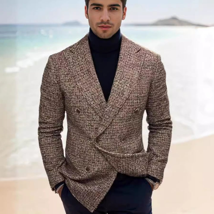 Herren eleganter kariert Blazer mit doppelter Knopfleiste Aliams