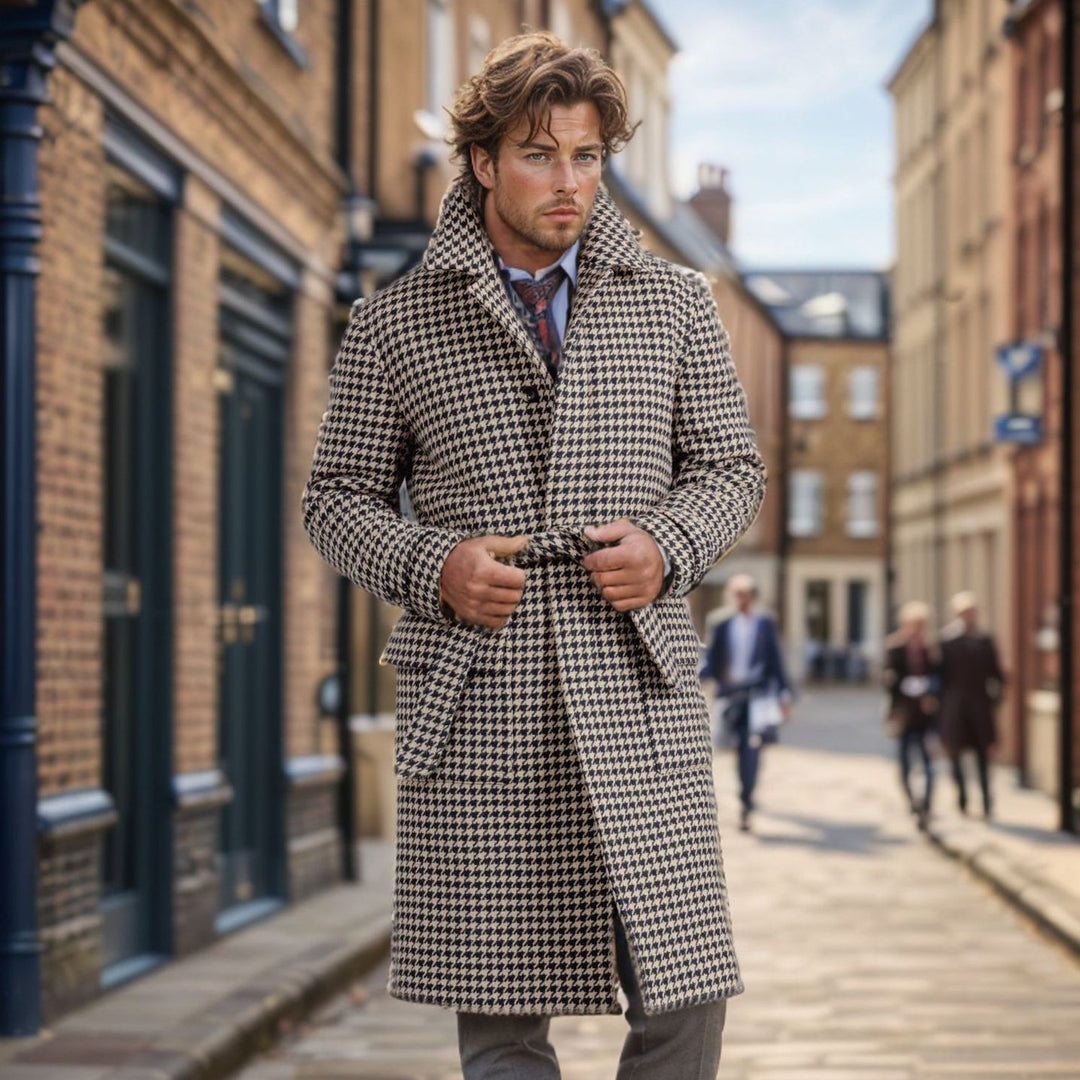 Herren eleganter Karomantel mit strukturiertem Design und praktischen Taschen Aliams