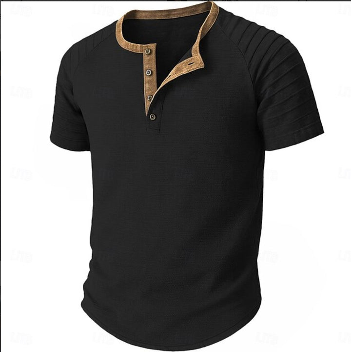 Herren Kurzarm Henley-Shirt mit strukturiertem Stoff und kontrastierendem Kragen Aliams