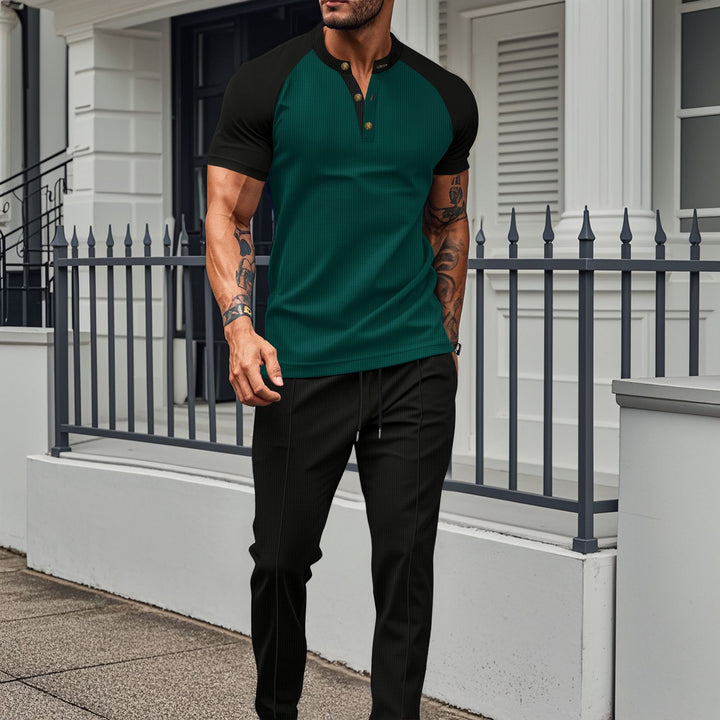 Herren sportliches Shirt mit knöpfen und eleganten Sporthose Aliams