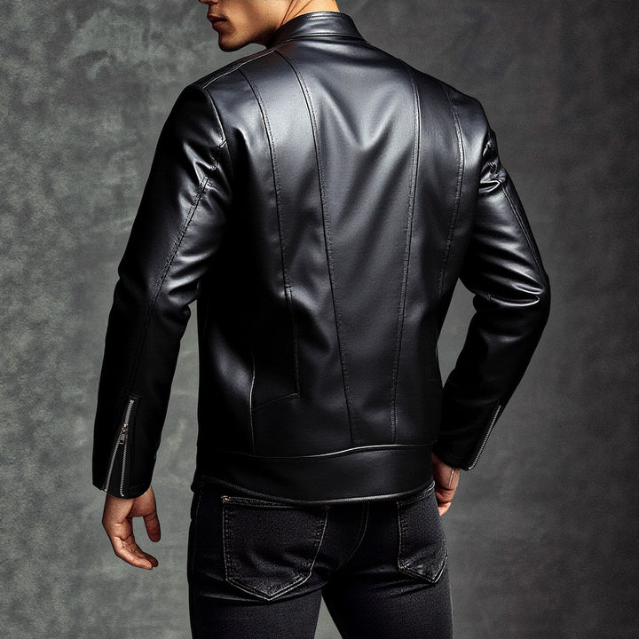 Herren Kunstleder Bikerjacke mit asymmetrischem Reißverschluss und Steppdetails Aliams