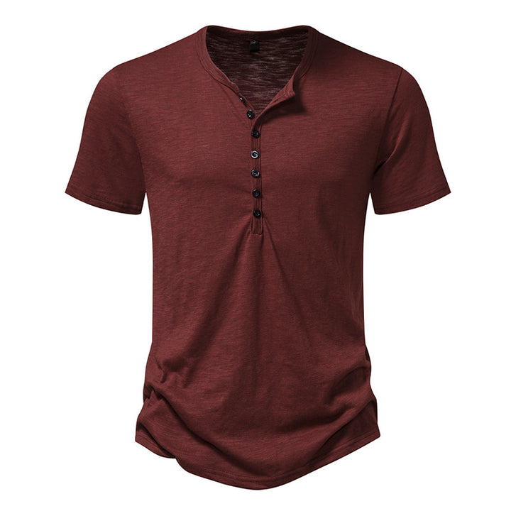 Herren Kurzarm Henley-Shirt mit dekorativer Knopfleiste Aliams