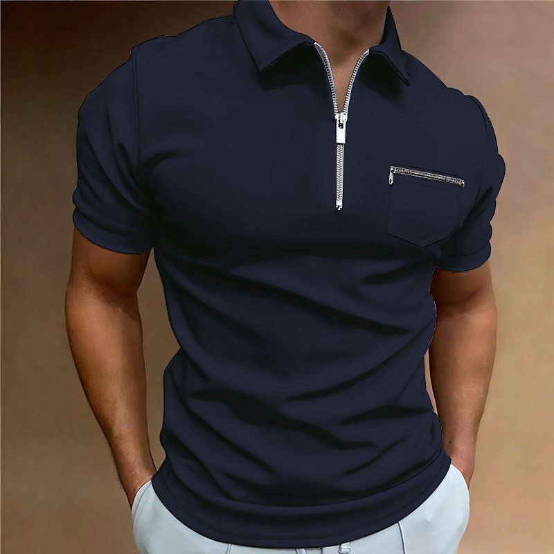 Herren Poloshirt mit modischem Reißverschluss und praktischer Brusttasche Aliams