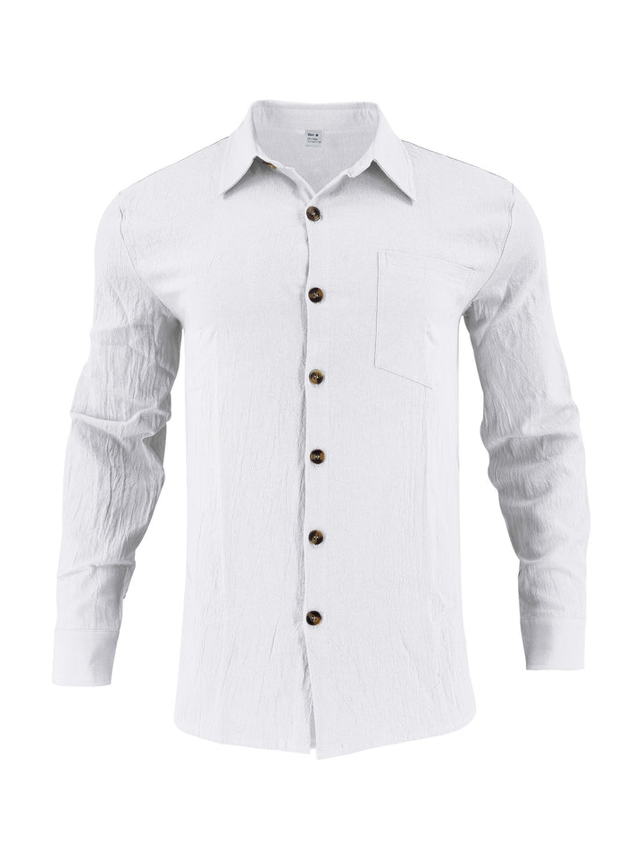Herren elegantes Langarmhemd aus strukturierter Baumwolle mit praktischer Brusttasche Aliams