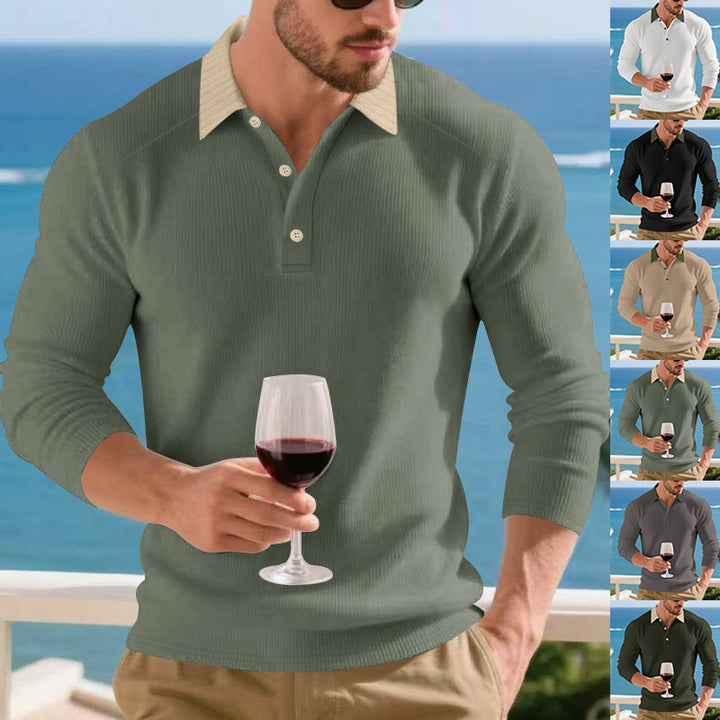 Herren Poloshirt mit strukturiertem Kragen und langen Ärmeln Aliams