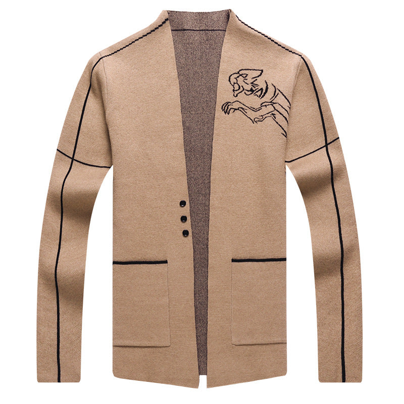 Herren elegante Strickjacke mit gesticktem Design und praktischen Taschen Aliams