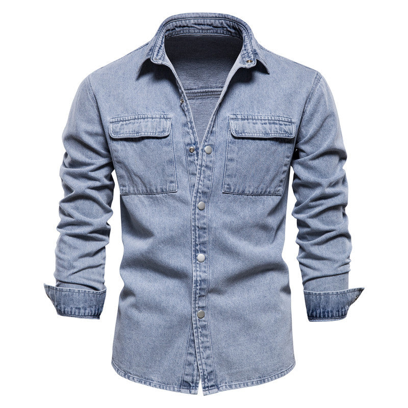 Herren Denim Hemd mit doppelten Brusttaschen und lässigem Schnitt Aliams