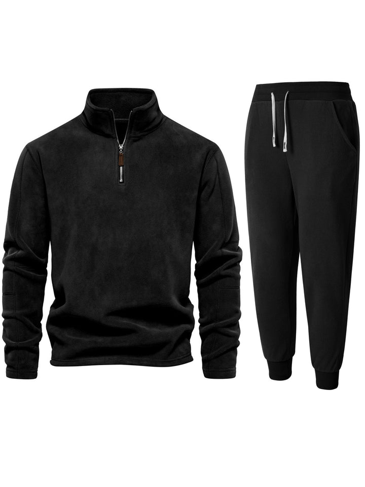 Herren Fleece-Oberteil mit kurzer Reißverschluss und bequemen Jogginghosen Aliams
