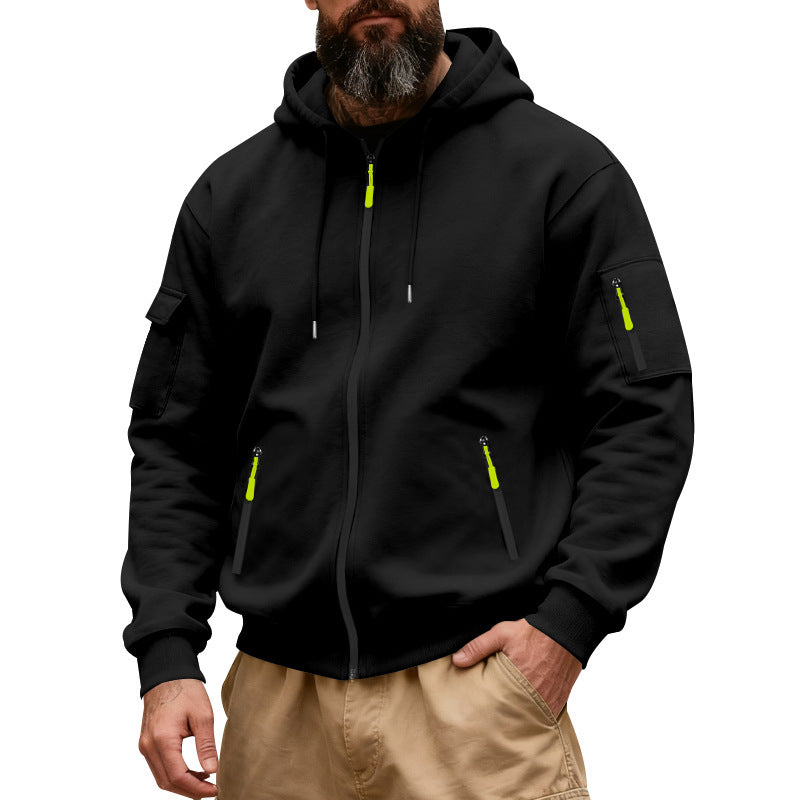 Herren praktische Kapuzenjacke mit funktionalen Reißverschluss-Taschen Aliams