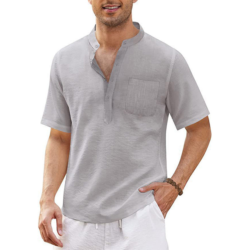 Herren hochwertiges Kurzarm-Henley-Shirt mit praktischer Brusttasche Aliams