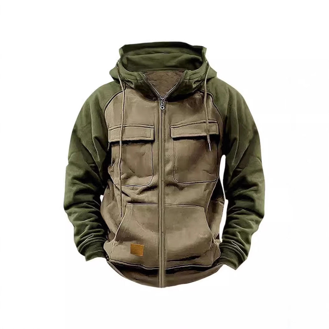 Herren Kapuzenjacke mit praktischen Vorder-Utility-Taschen und hohem Kragen Aliams