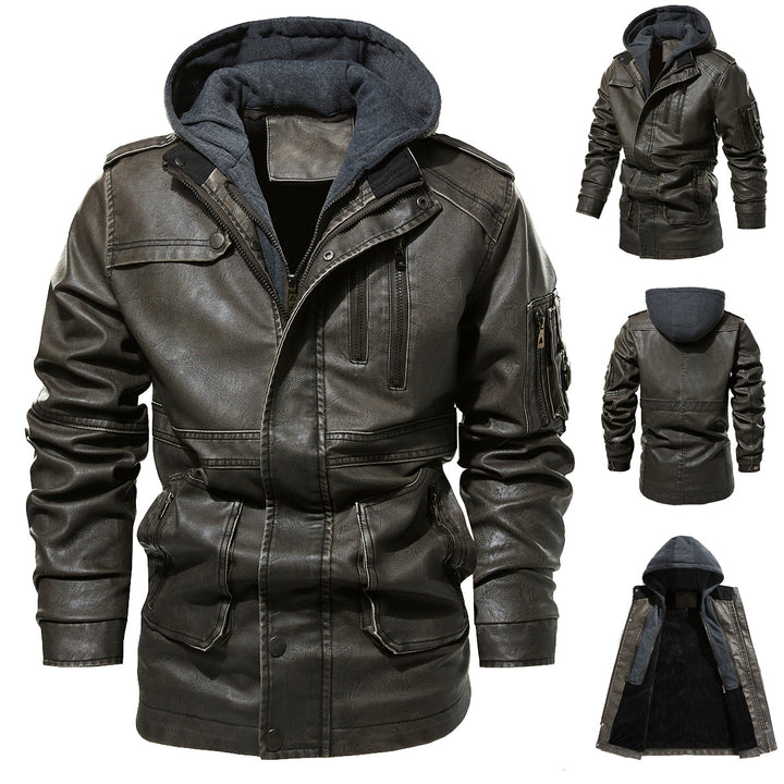 Herren Kunstlederjacke mit versteckter Kapuze Aliams
