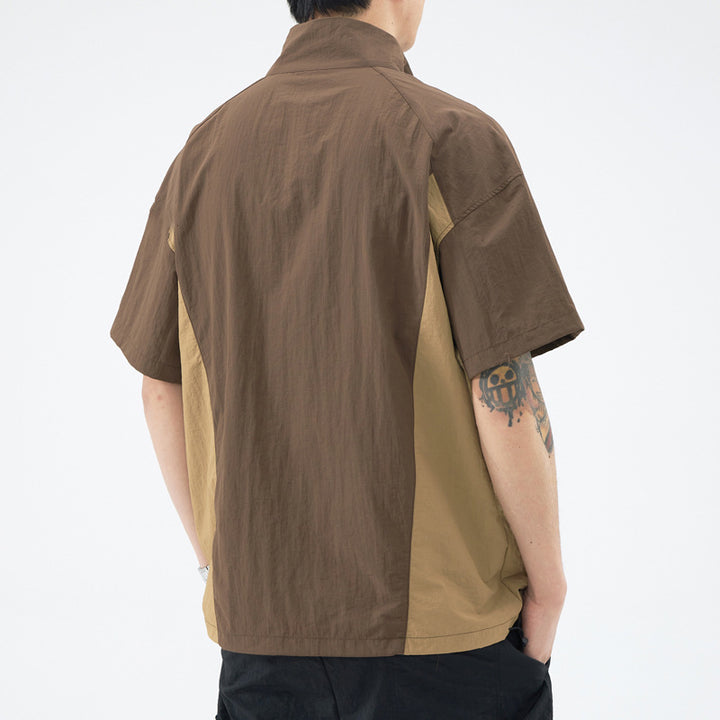 Herren Kurzarm Outdoor-Hemd mit Stehkragen und funktionaler Reißverschlussöffnung Aliams