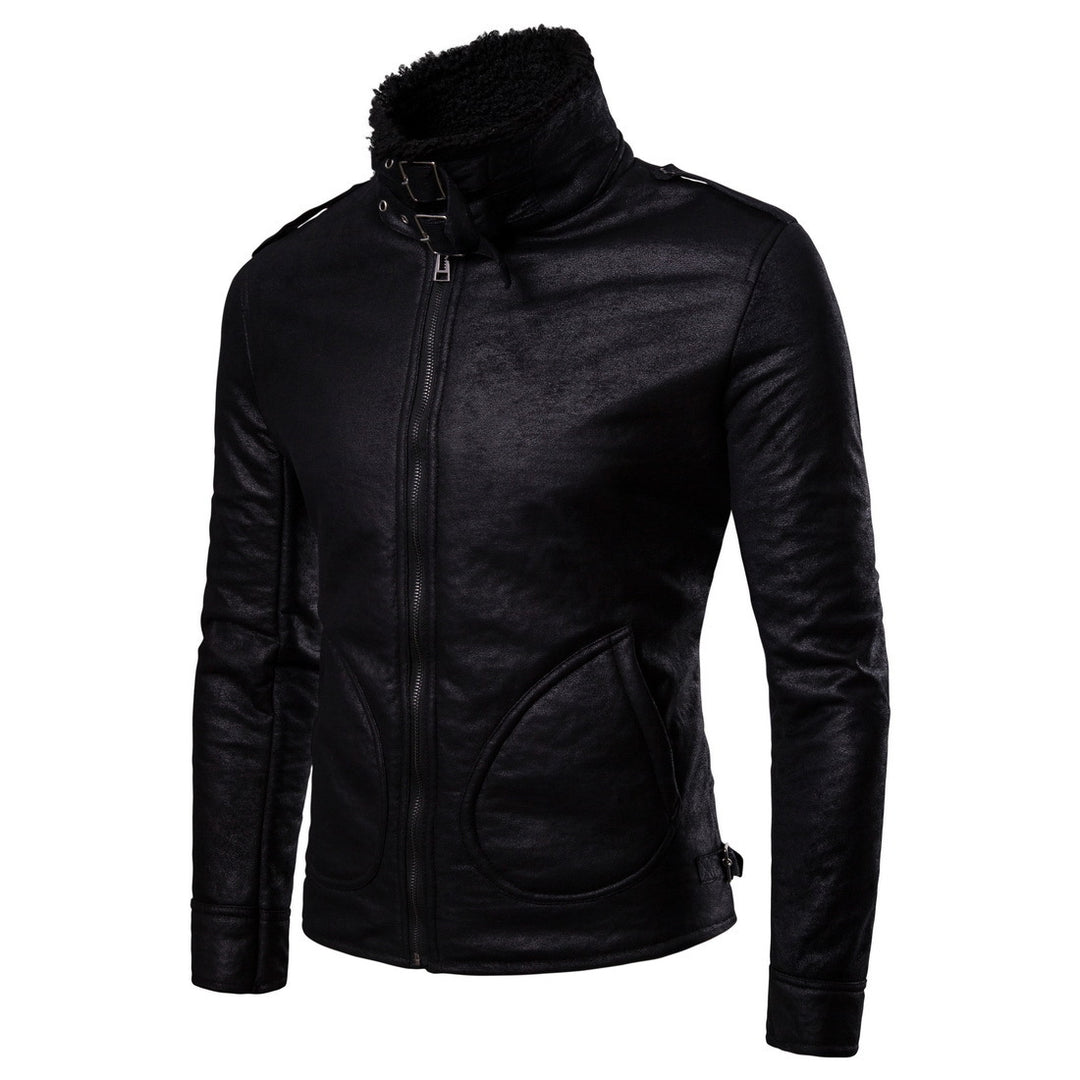 Herren Bikerjacke aus hochwertigem Kunstleder mit weichem Fleecekragen Aliams