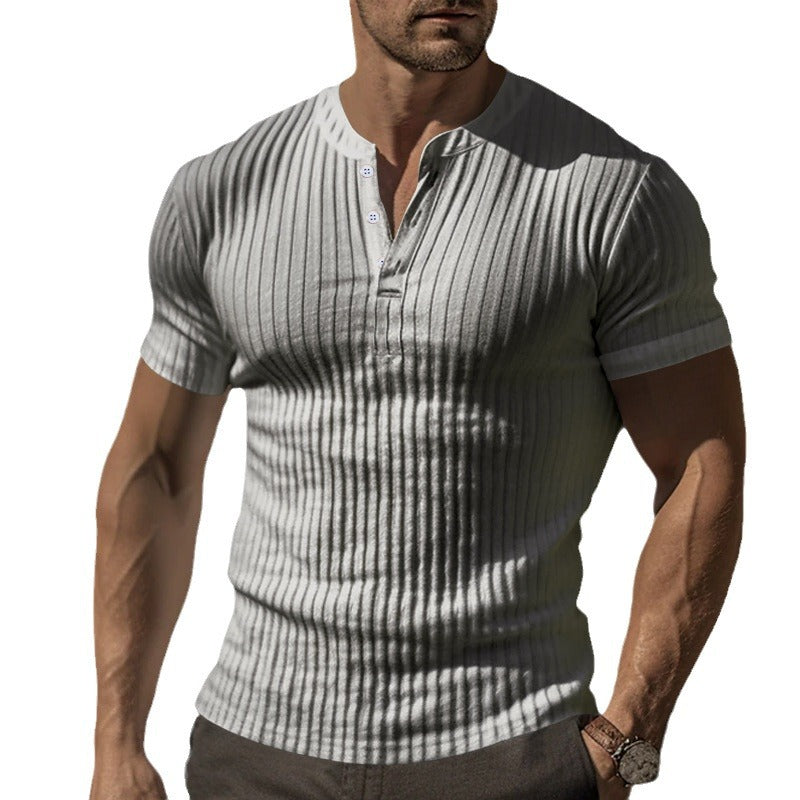 Herren kurzärmeliges Henley-T-Shirt aus strukturiertem Baumwollmix Aliams