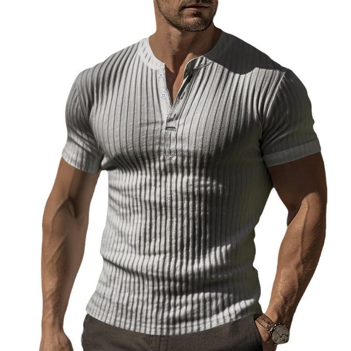 Herren kurzärmeliges Henley-T-Shirt aus strukturiertem Baumwollmix Aliams