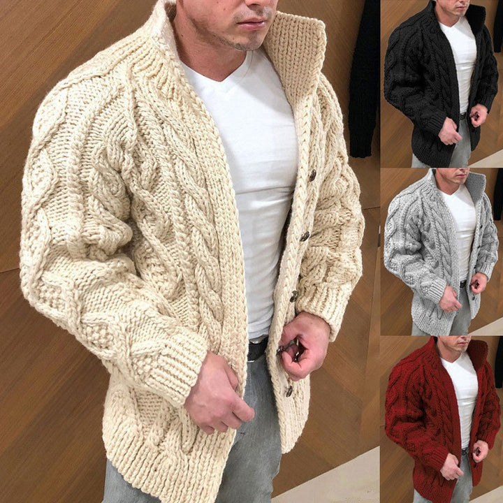 Herren Grobstrickjacke mit klassischem Stehkragen und Knopfverschluss Aliams