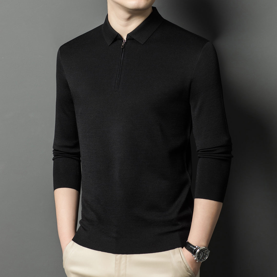 Herren hochwertiges Poloshirt mit kurzem Reißverschluss und feinem Strick Aliams