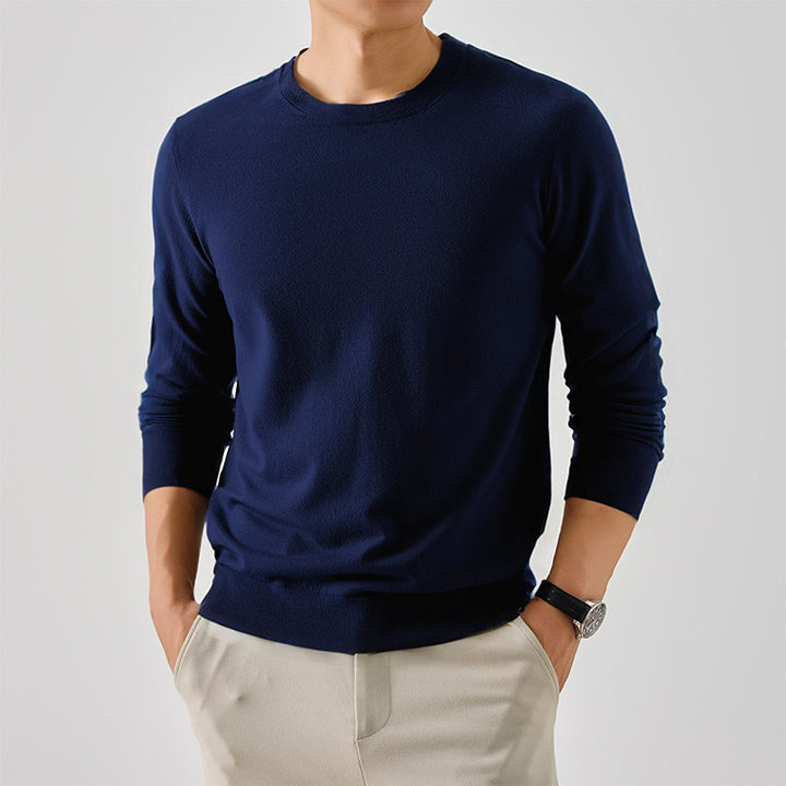 Herren Klassischer Rundhalspullover aus feiner Wolle Aliams