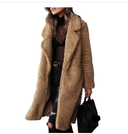 Damen Kuscheliger Teddy-Mantel mit großzügigem Schnitt und zwei praktischen Taschen Aliams