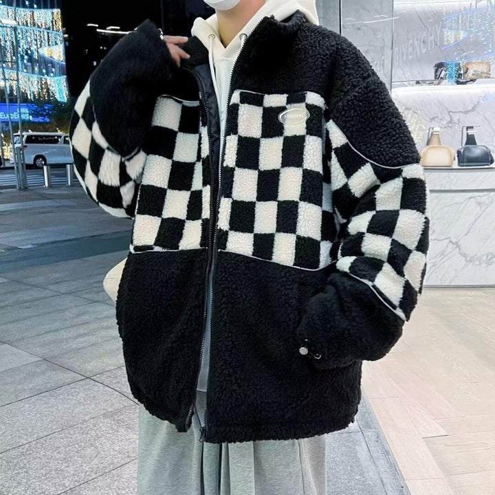 Unisex Karierte Fleecejacke mit Reißverschluss und praktischen Taschen Aliams