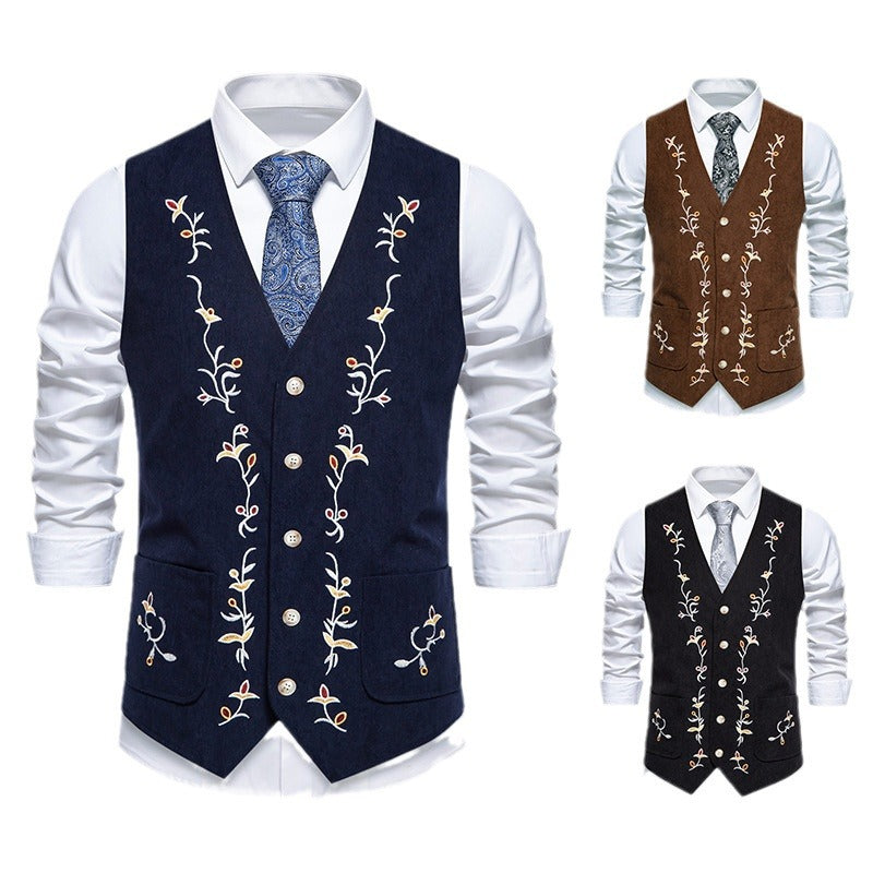 Herren elegante Weste mit floralem Stickdesign Aliams