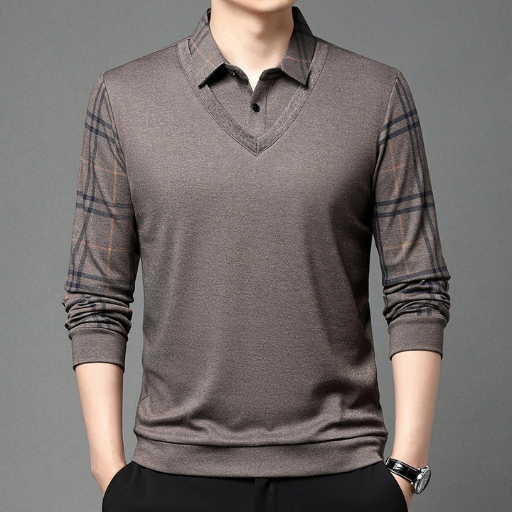 Herren eleganter V-Ausschnitt Pullover mit strukturiertem Kragen und modernem Design Aliams