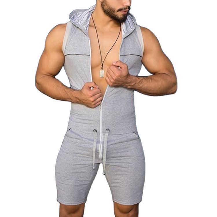 Herren Athletischer Kurzoverall mit Kapuze und praktischen Taschen Aliams
