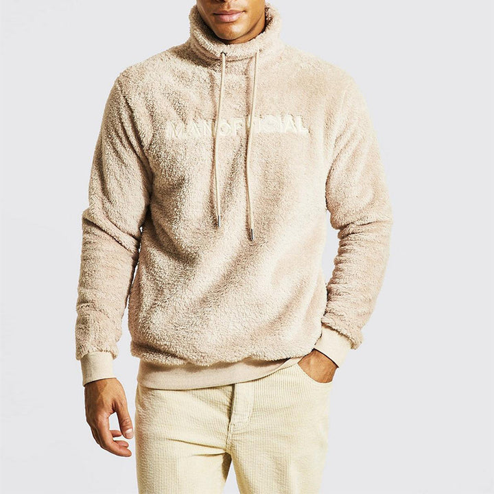 Herren gemütlicher Fleece-Pullover mit hohem Kragen und Kordelzug Aliams