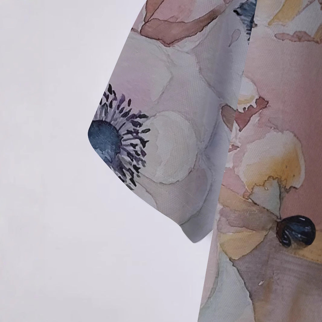 Herren Kurzarm Poloshirt mit floralem Aquarellmuster Aliams