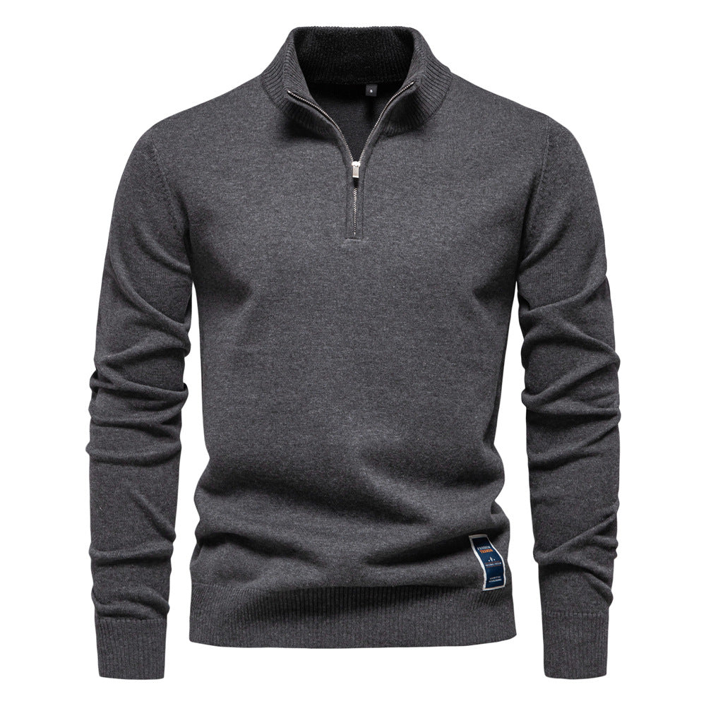 Herren Pullover mit kurzem Reißverschluss und modischem Stehkragen Aliams