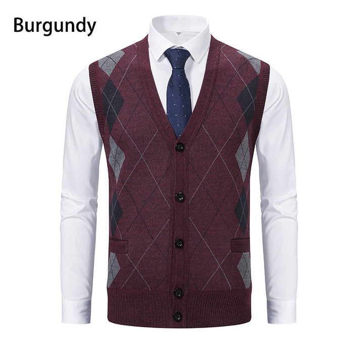 Herren elegante Strickweste mit modernem Rautenmuster und praktischen Taschen Aliams
