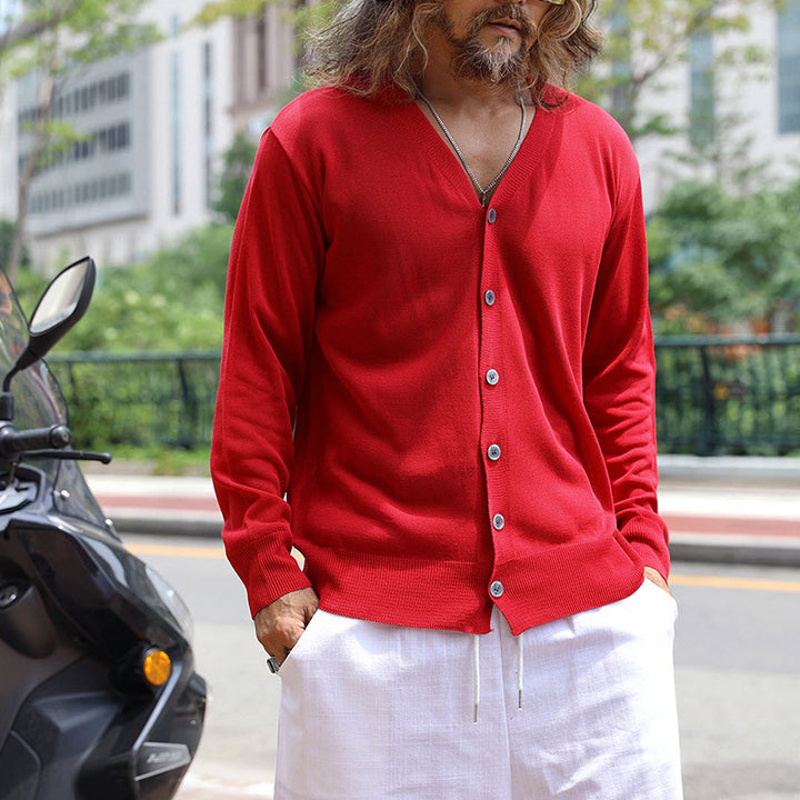 Herren elegante Strickjacke mit V-Ausschnitt und Knopfdetails Aliams