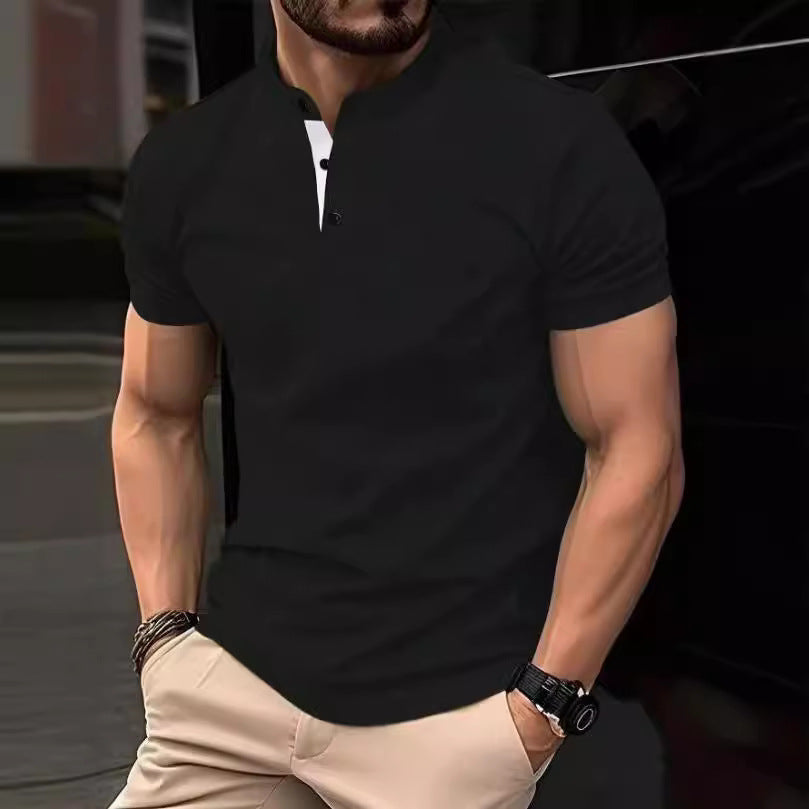 Herren stilvolles Kurzarmhemd mit modernem Stehkragen und dekorativen Knöpfen Aliams