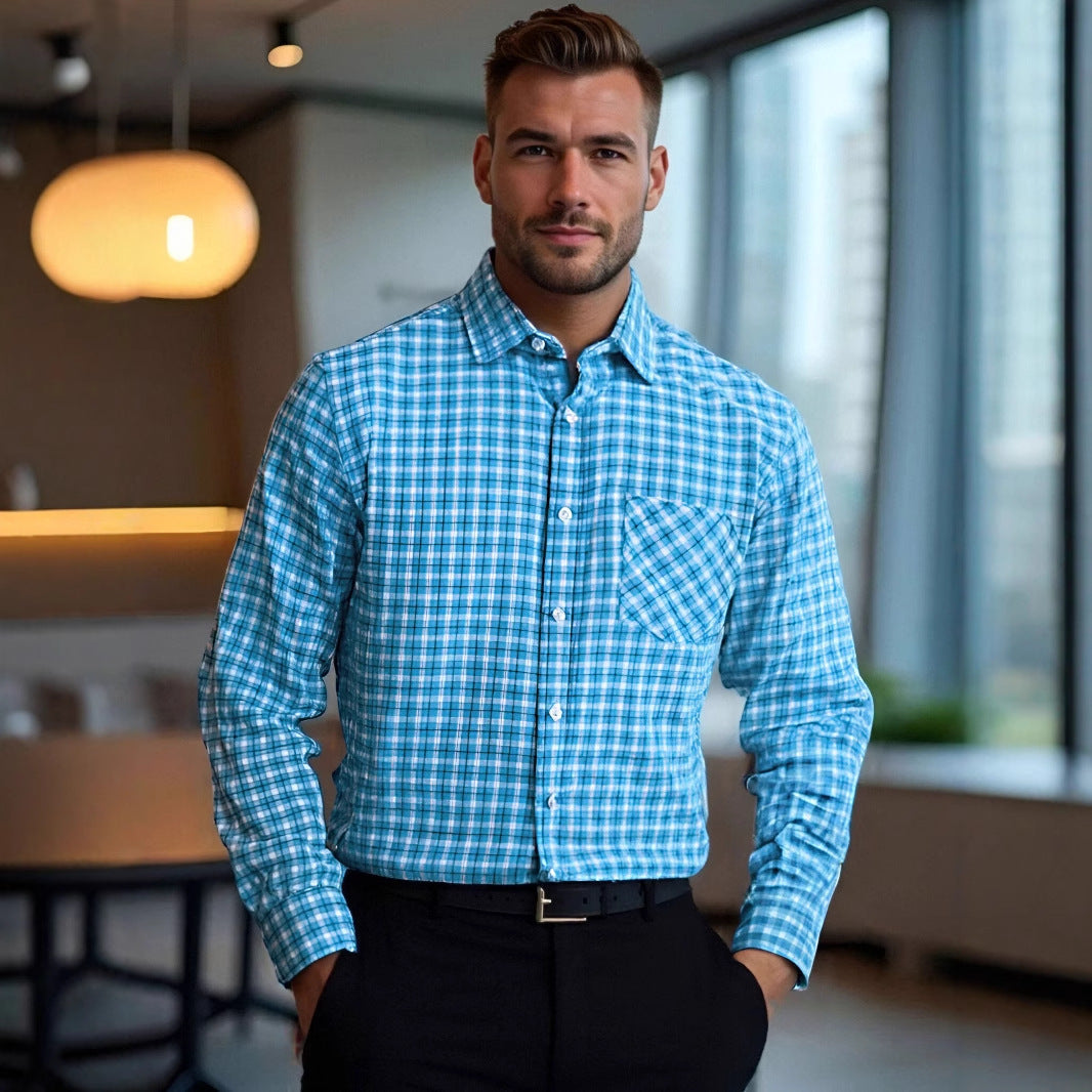 Herren Flanellhemd mit modernem Karomuster und Brusttasche Aliams