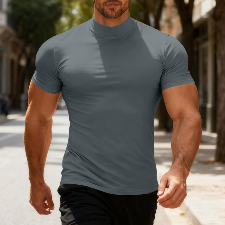 Herren Sportliches Kurzarm-T-Shirt mit hohem Kragen Aliams