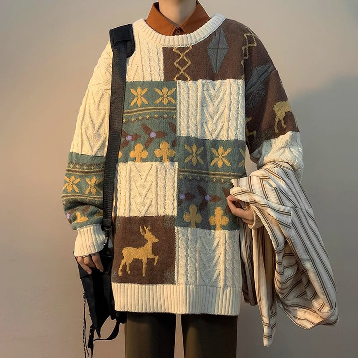 Damen gemusterter Grobstrickpullover Aliams