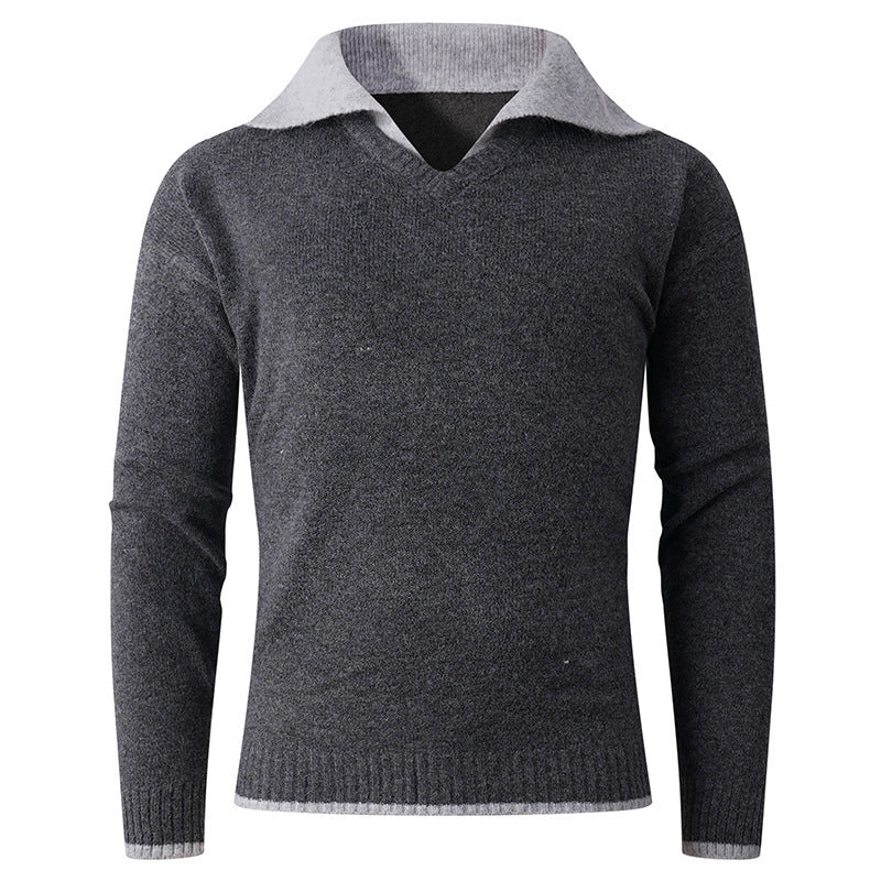 Herren eleganter V-Pullover mit gleitendem Hemdkragen und hochwertiger Textur Aliams