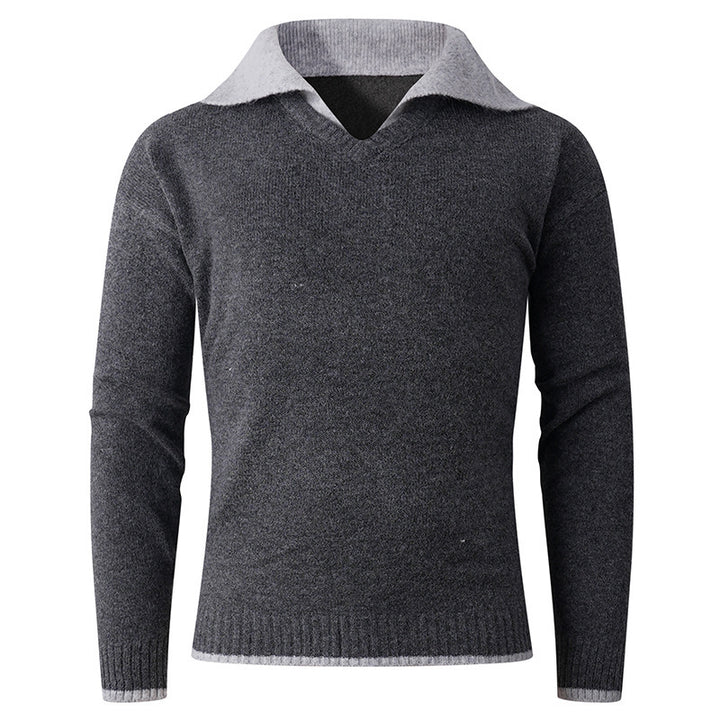 Herren eleganter V-Pullover mit gleitendem Hemdkragen und hochwertiger Textur Aliams