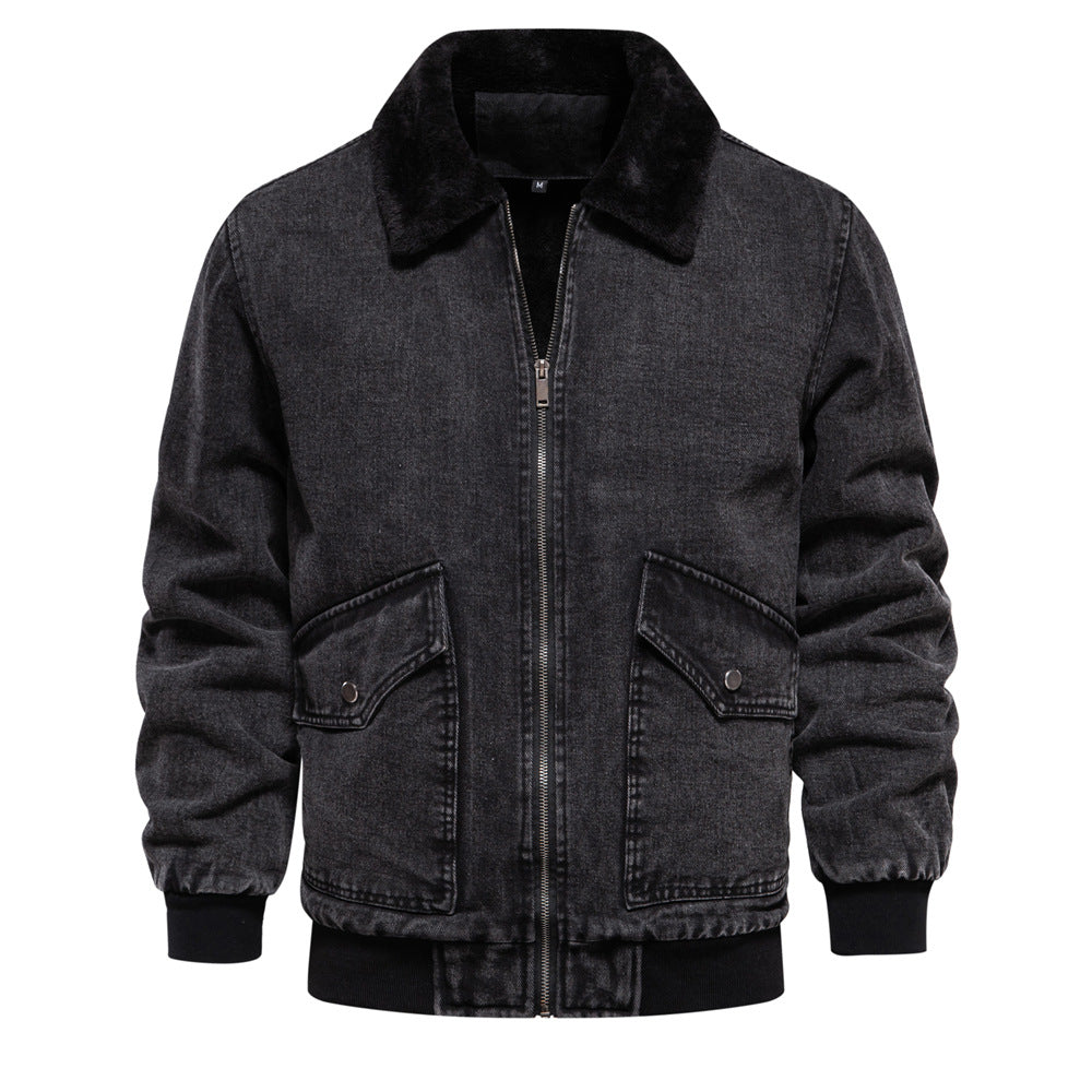 Herren Denimjacke mit warmem Fleecefutter und praktischen Taschen Aliams